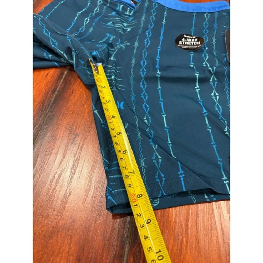 Kids Hurley Board Shorts Teal Blue 4‎ Way StretchPalm Tree Bone Print Size 10 25